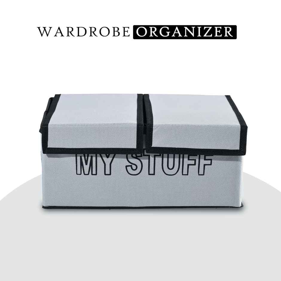 Kuber Industries My Stuff Foldable Storage Organiser with Double Lid|Cupboard Drawer|Grey