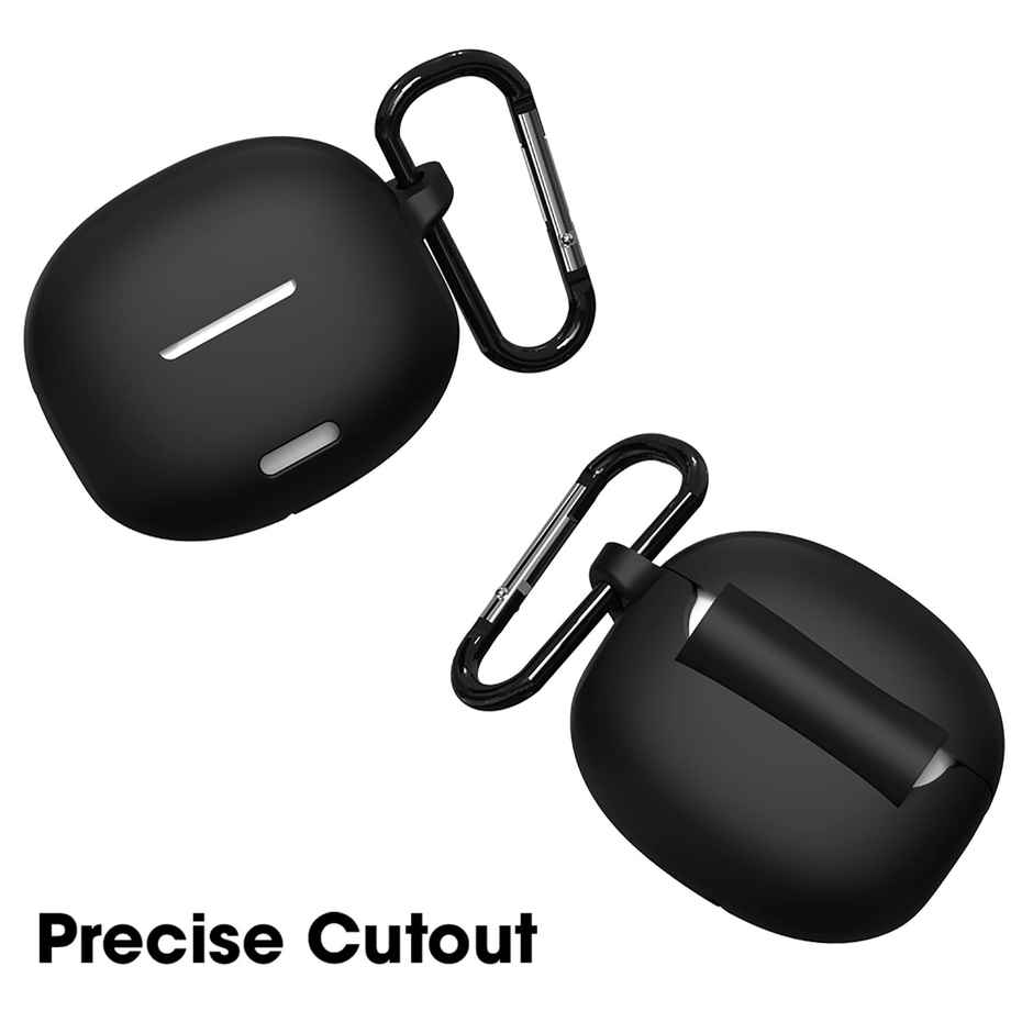 Sounce Silicone Case Cover for Boat Airdopes 170 | Shock-Absorbing With Keychain | LED Visible | Black