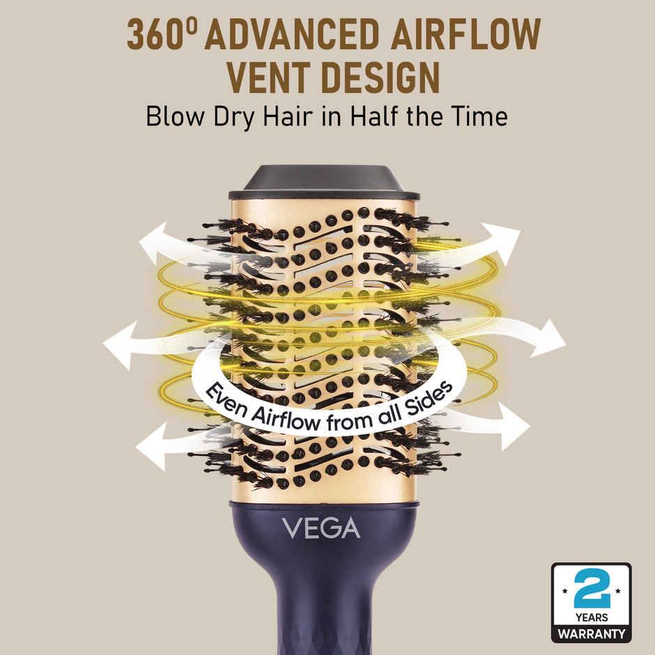 Vega Pro Volumizer Hair Blow Dryer Brush with 3 Heat/2 Speed Settings, (1200W, VHSD-02)