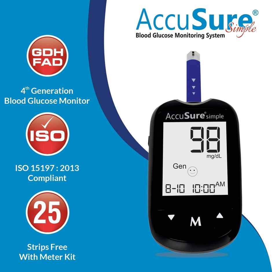 Accusure Simple with 25 Strips & Lancet Glucometer Kit