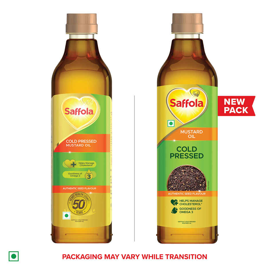 Saffola Mustard (Sarson) Cold Pressed Oil | 100% Cold Pressed Mustard Seed Oil | Helps Manage Cholesterol