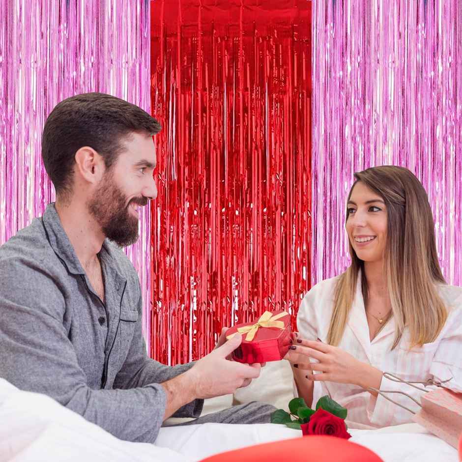 Red and Pink Foil Curtains for Valentine's Day Decoration | Pack of 3 | Party Propz