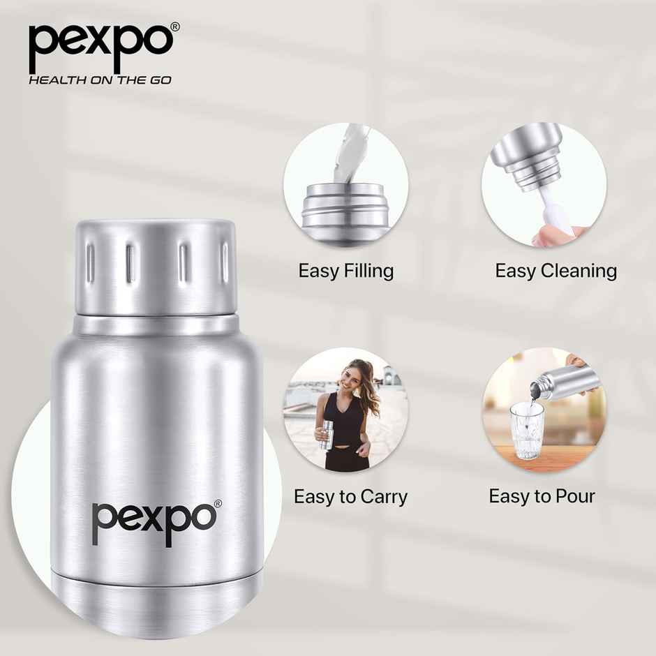 Pexpo Stainless Steel Cameo Hot & Cold Water Bottle | Silver | 160 ml