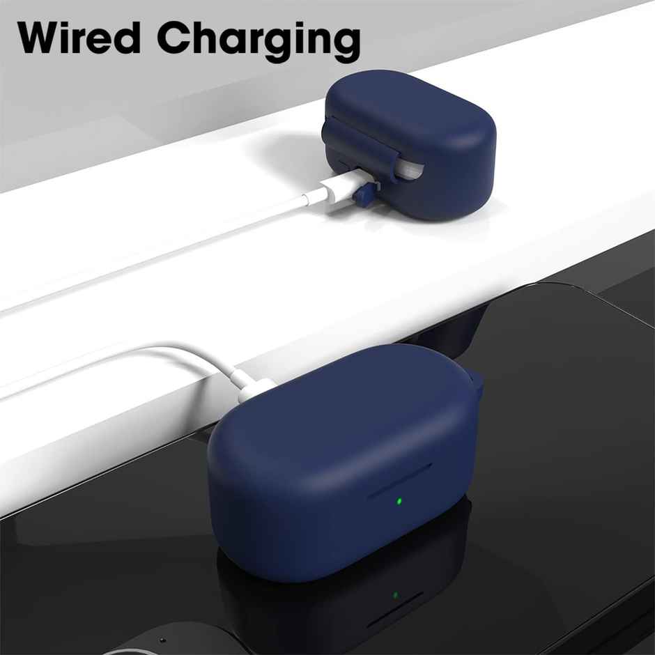 Sounce Silicone Case Cover for OnePlus Nord Buds 2 | Shockproof with Keychain & LED Visible | Blue