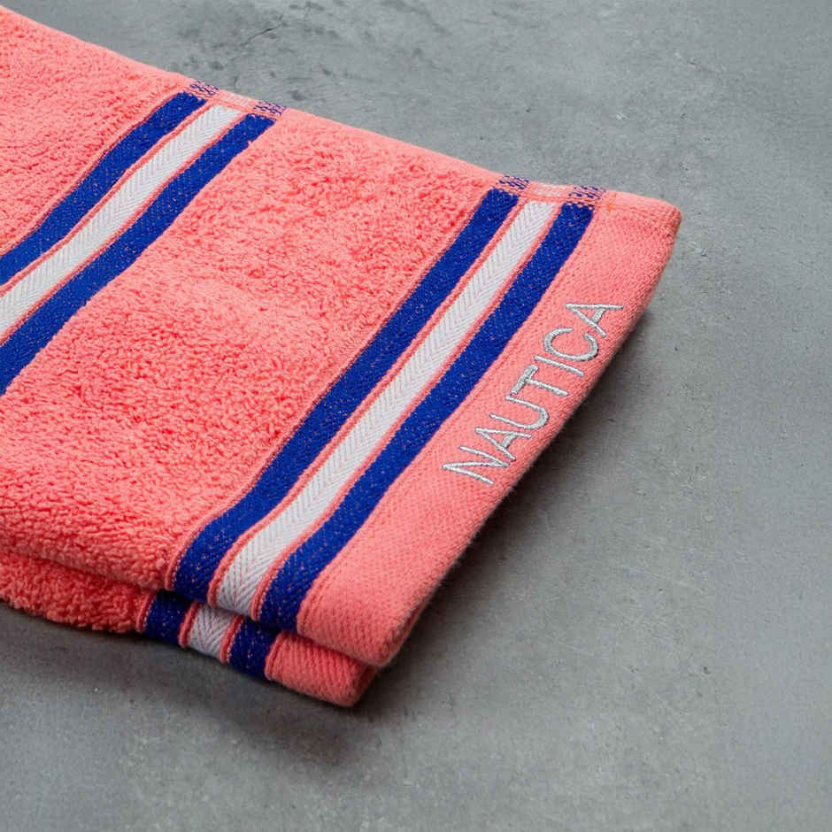 Nautica Super Soft Zero Twist 100% Cotton Towel -1pc Bath Towel | Vintage Crew Stripe Solid-Coral