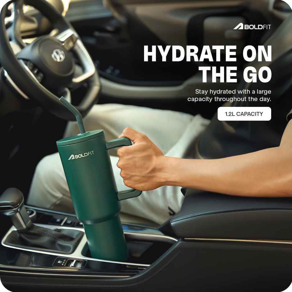 Boldfit Tumbler Bottle with Lid and Straw | Stainless Steel | Double Insulated | 1200 ml | Emerald