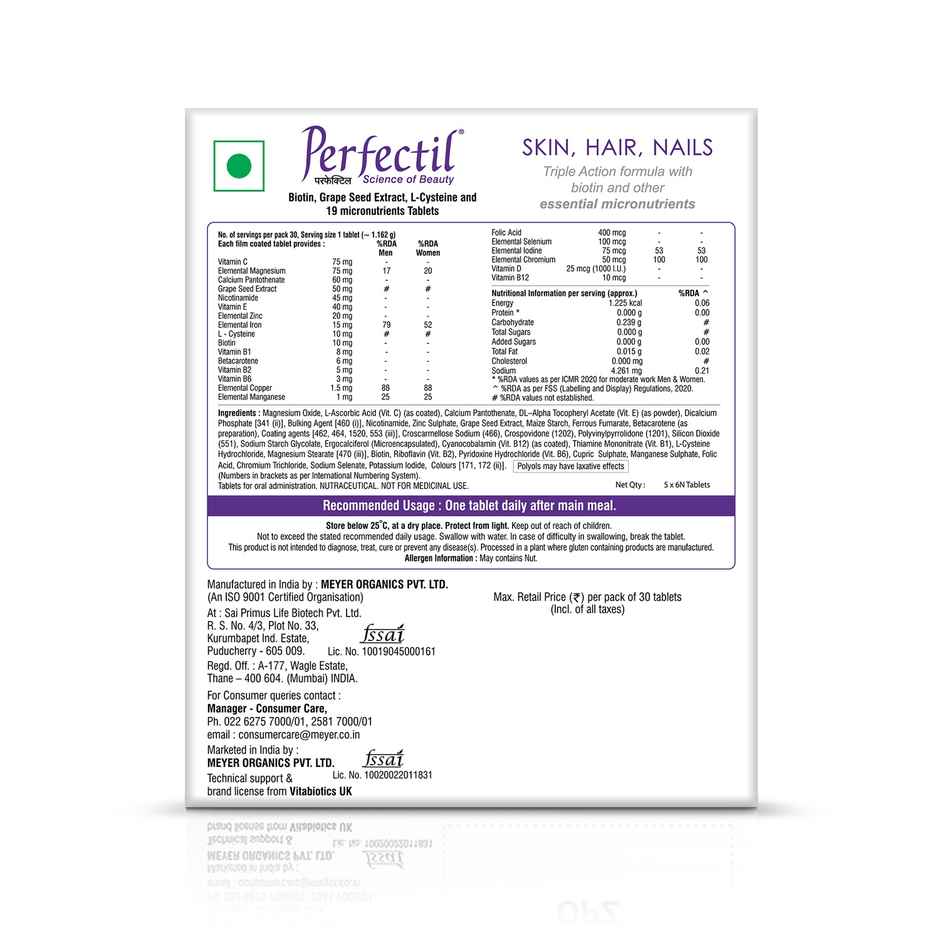 Perfectil Tablets Triple Action Formula With Biotin For Hair Skin And Nail
