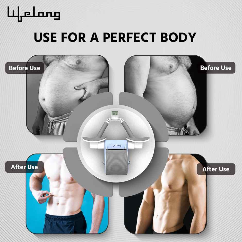 Lifelong Abs Roller For Men & Women With Timer Mobile Holder & Knee Pad-Exercise (Blue)