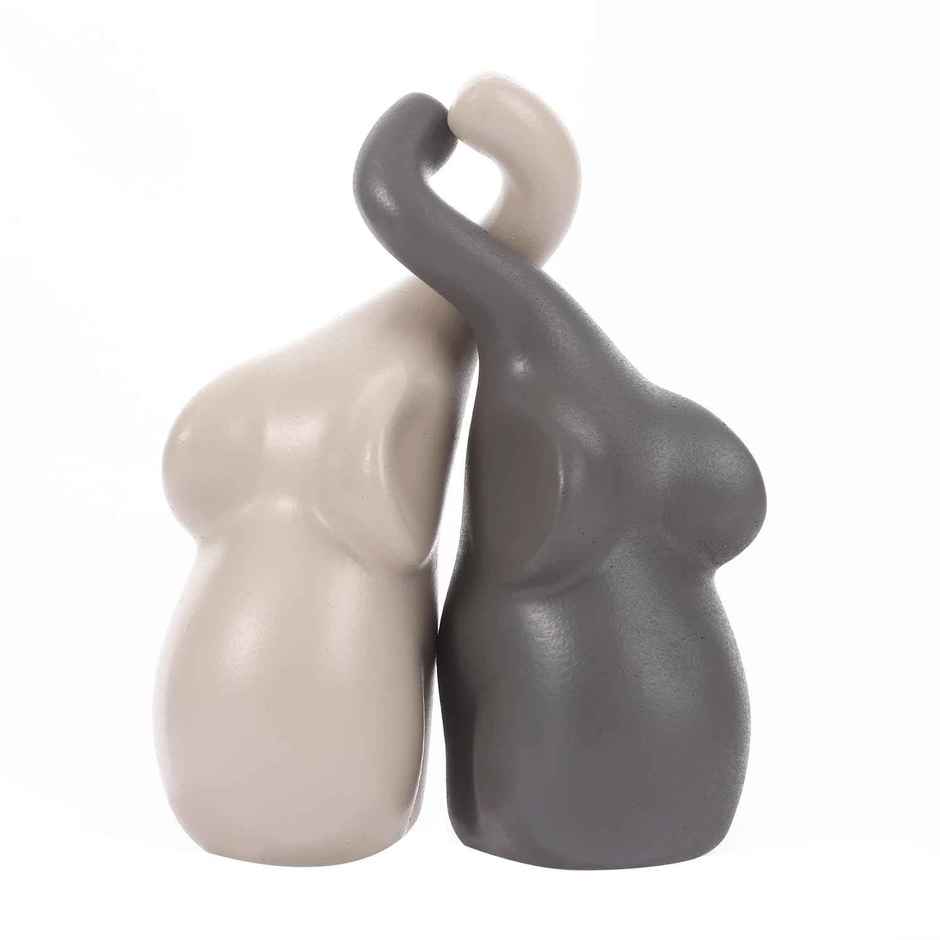 TIED RIBBONS Loving Elephant Showpiece | Grey & Off-White - 1.5 in x 4.3 in