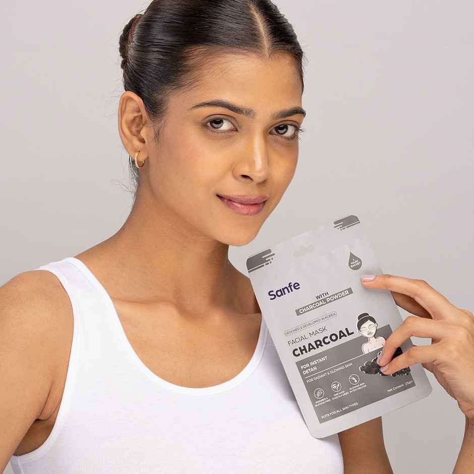 Sanfe Instant Detan Charcoal Face Mask | 100% fruit extracts, Korean Mask