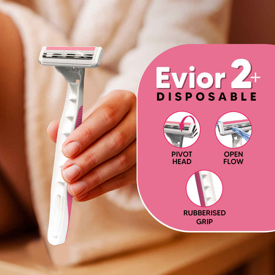 LetsShave Evior 2 Plus Disposable Razor for Women | Twin Blade Shaving Razor