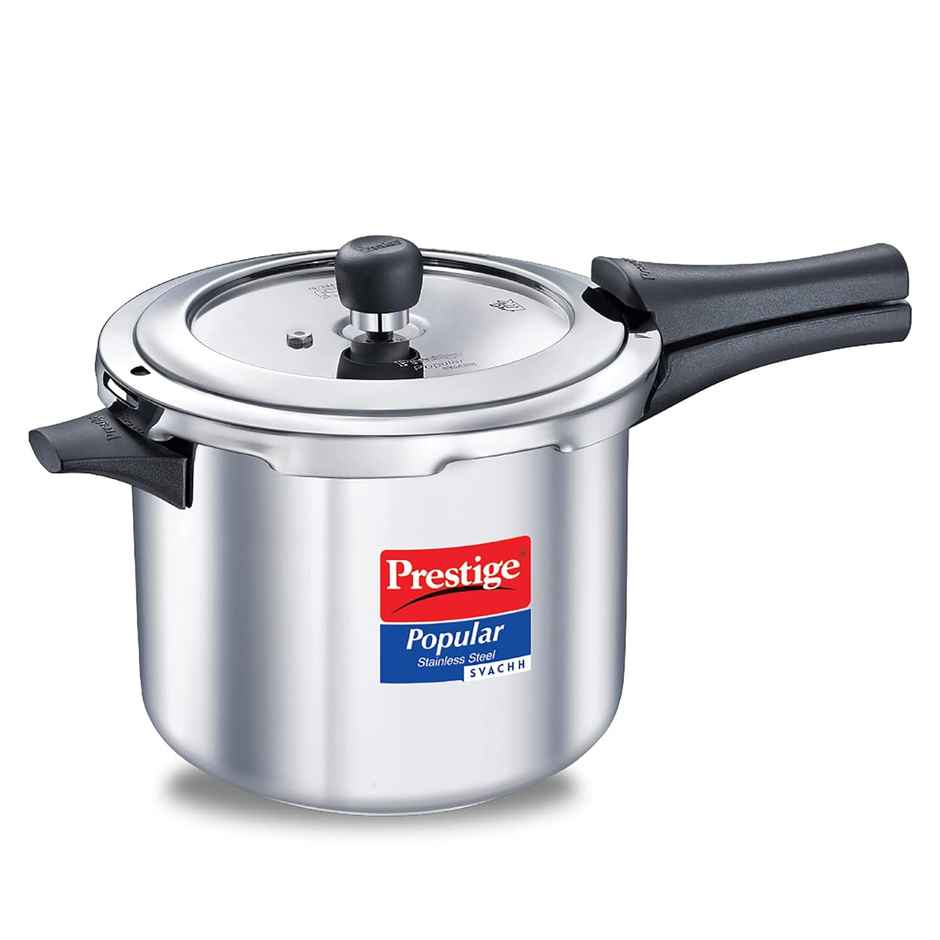 Prestige Popular Svachh SS Pressure Cooker 5L,Controls Spillage,Gas and Induction Compatible,Silver