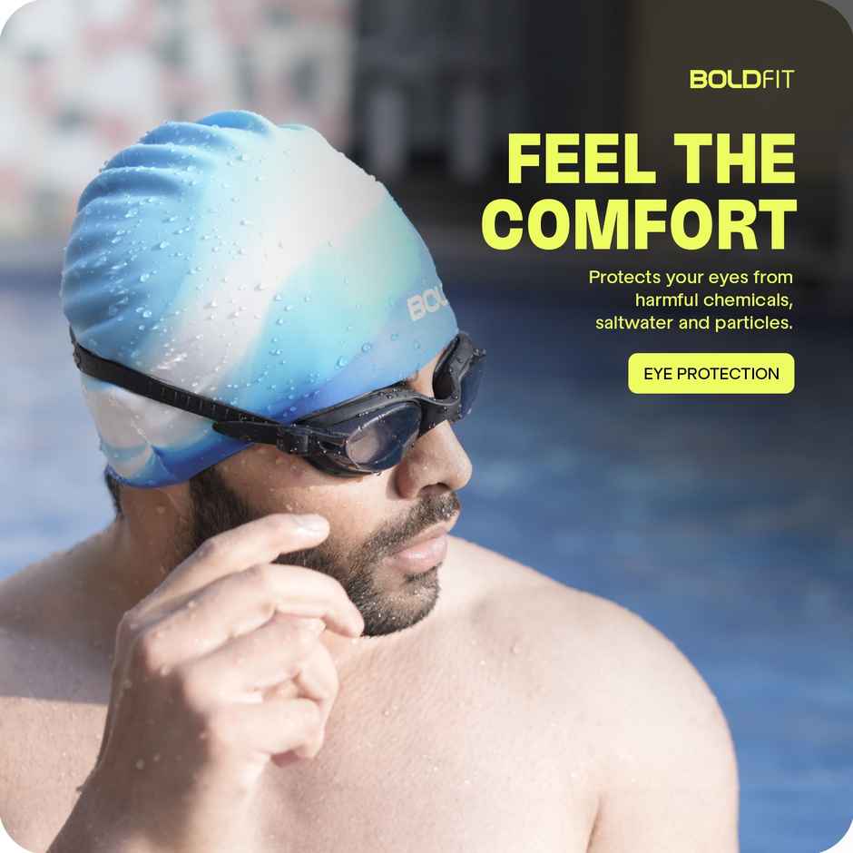 Boldfit Swimming Goggles for Unisex Adjustable Strap | Airtight Fit for Adults - Black