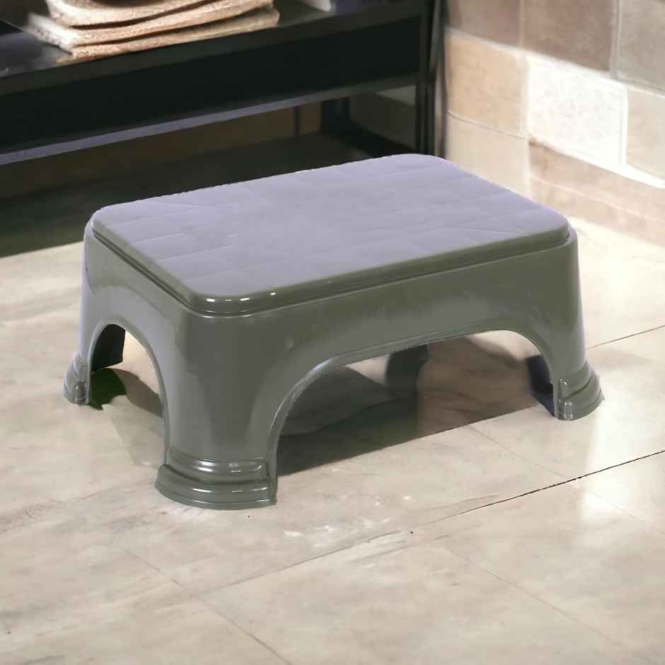 Kuber Industries Plastic Disney Team Square Bathroom Stool|P6|Gray