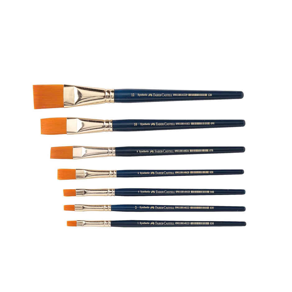 Faber-Castell Paint Brush| Tri Grip Synth Hair Flat| Assorted Set of 7 (No. 1| 2| 4| 6| 8| 10| 12)
