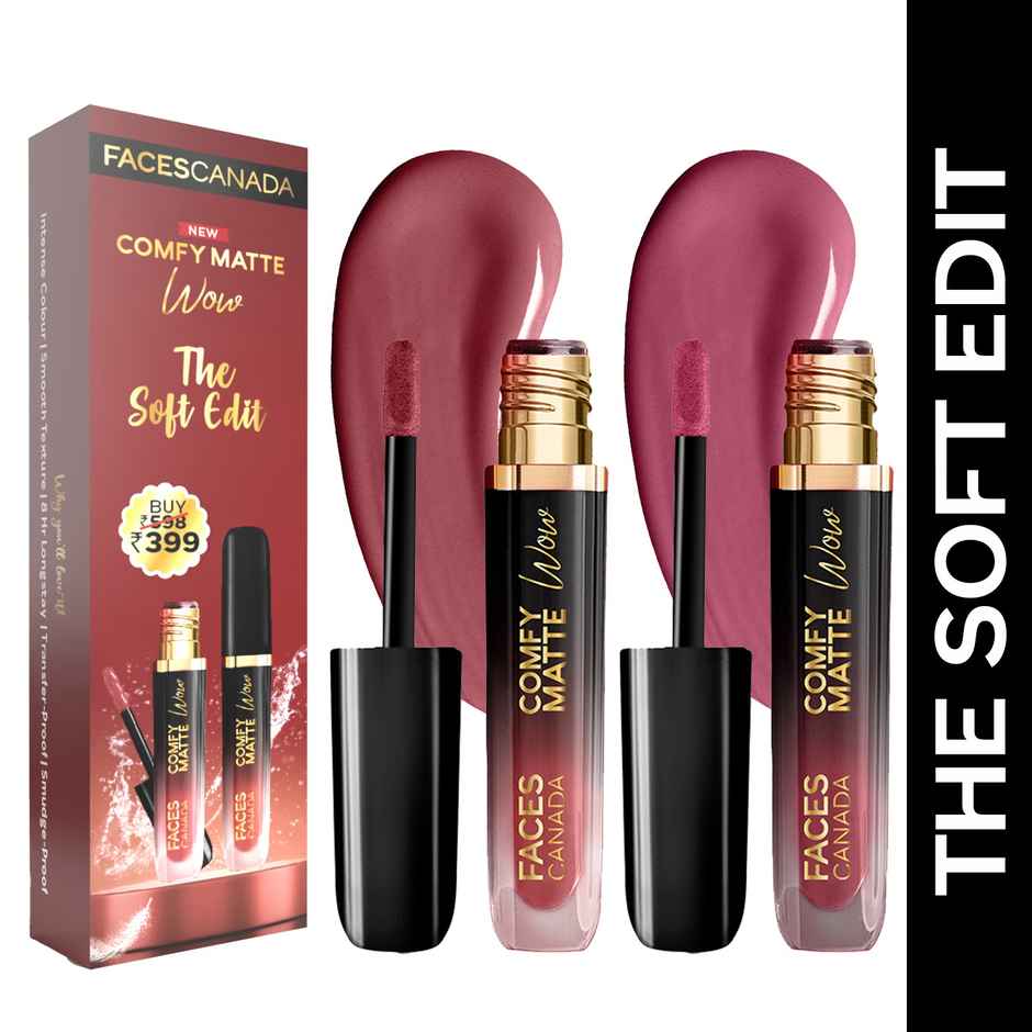 FACES CANADA Comfy Matte Wow Liquid Lipstick - The Soft Edit | Pink Petal 09 + Mauve Majesty 02