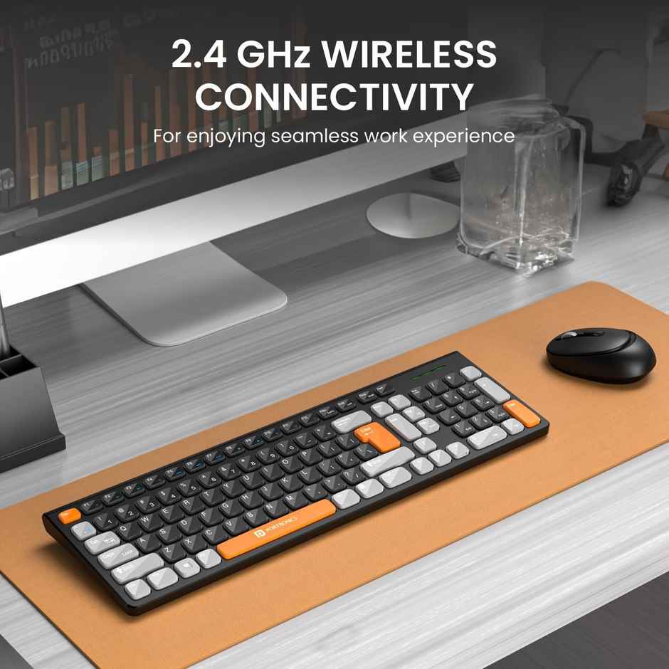 Portronics Wireless Keyboard & Mouse Combo(Black Orange)