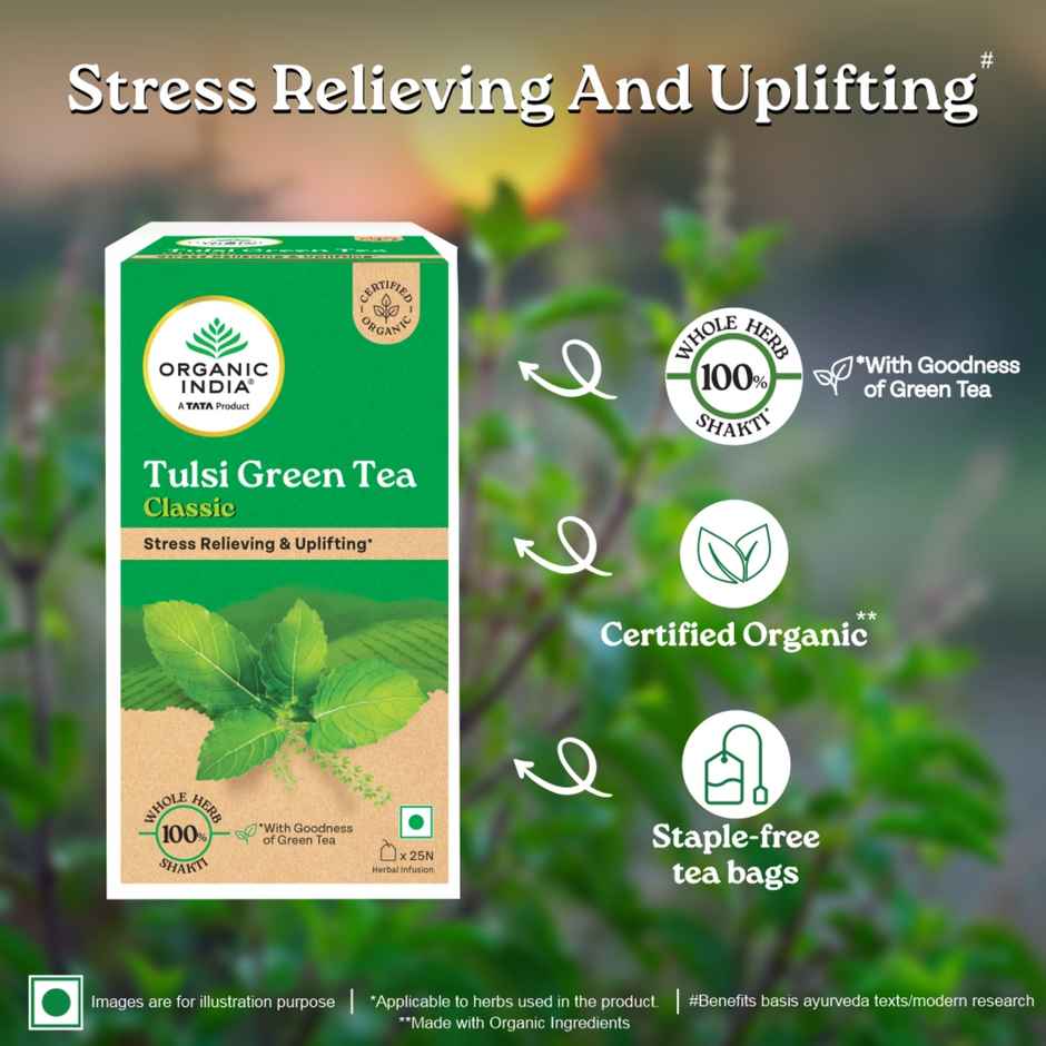 A TATA Product - Organic India Rama, Krishna & Vana Tulsi Blended Green Tea Classic - 25 Tea Bags