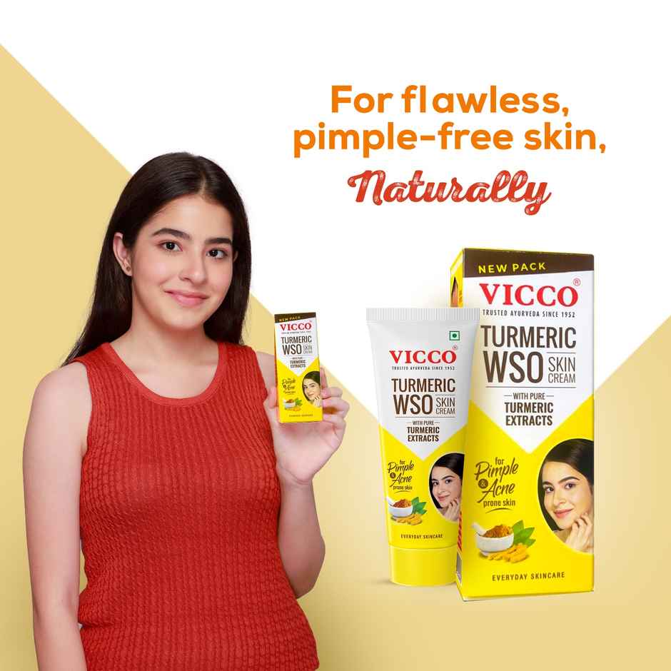 Vicco Turmeric WSO Skin Cream | Ayurvedic Face Cream for Pimple, Acne-prone Skin Skin