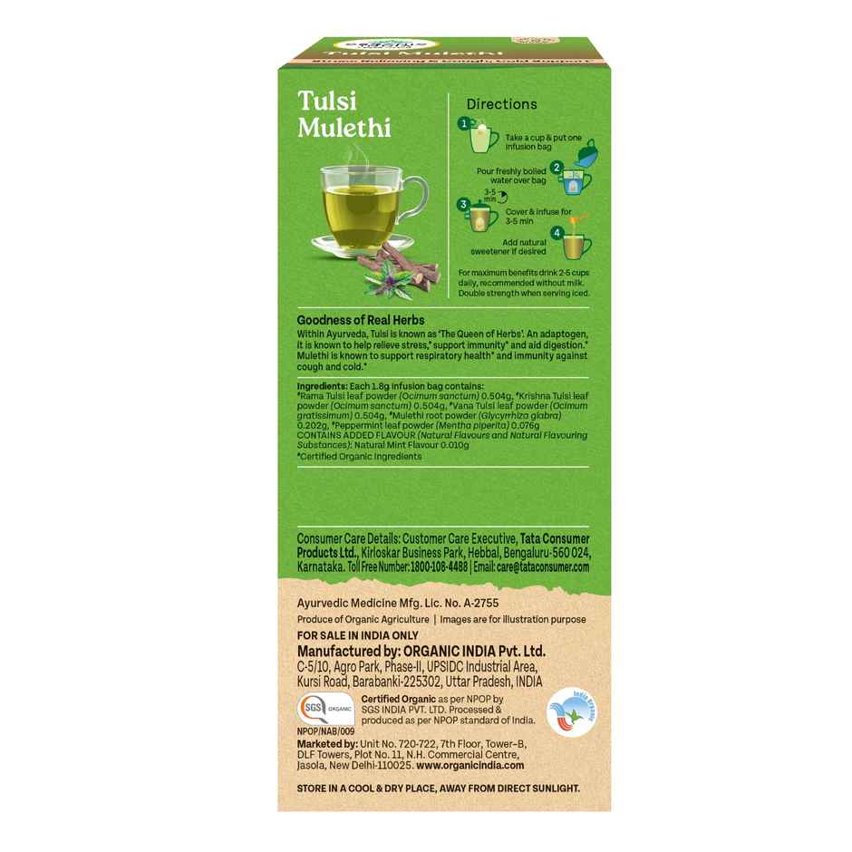 A TATA Product - Organic India Tulsi Mulethi - 25 Tea Bags, Eases Cough & Cold Symptoms