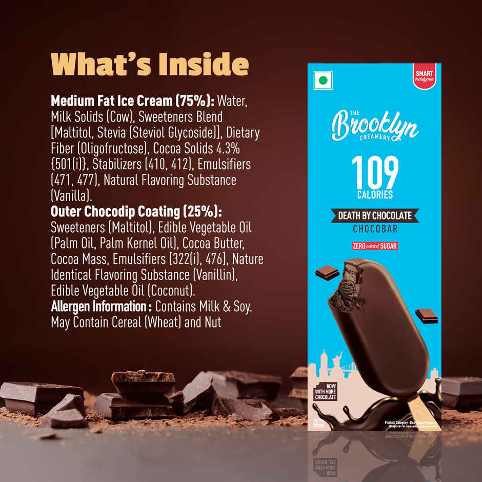 The Brooklyn Creamery Death by Chocolate Chocobar Ice Cream |Low Calorie Zero Added Sugar