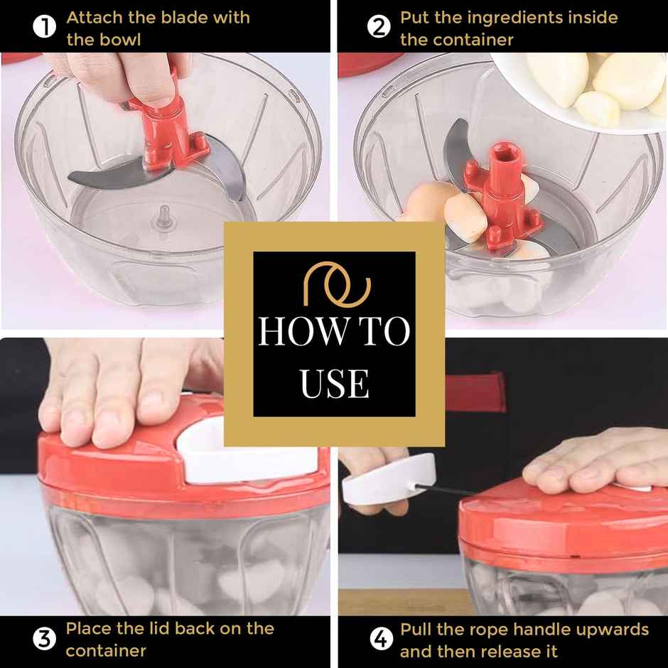 Frenchware Multipurpose Vegetable Chopper with 3 Blades, Handy & Compact - Peach