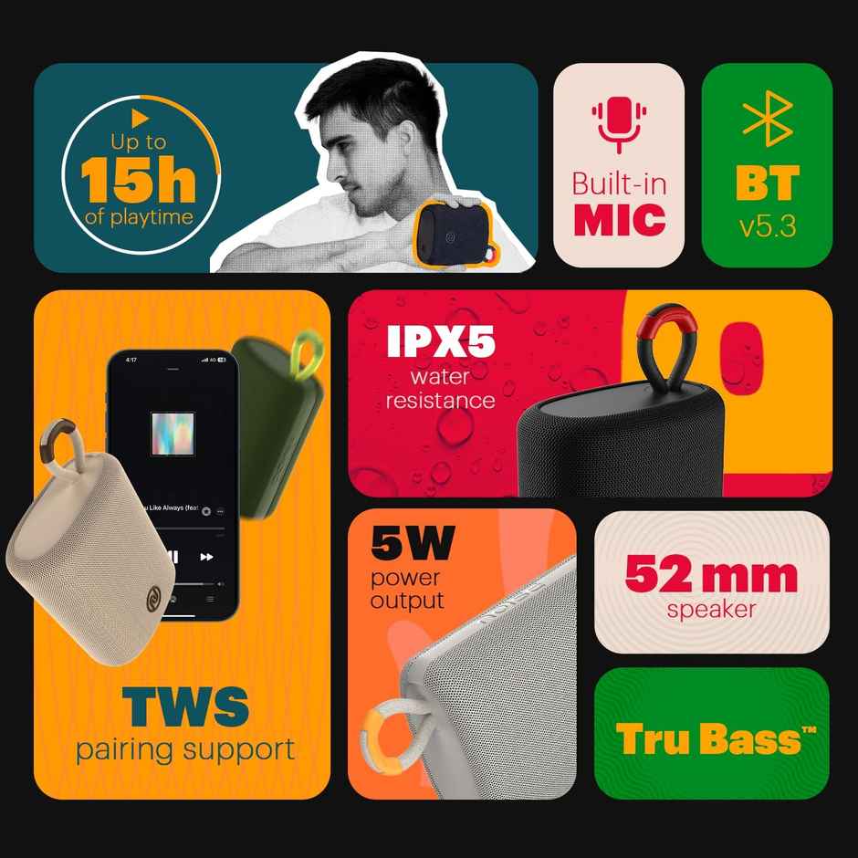 Noise Vibe 2 Portable Speaker | 5 W | TWS Pairing Support | 52mm Driver