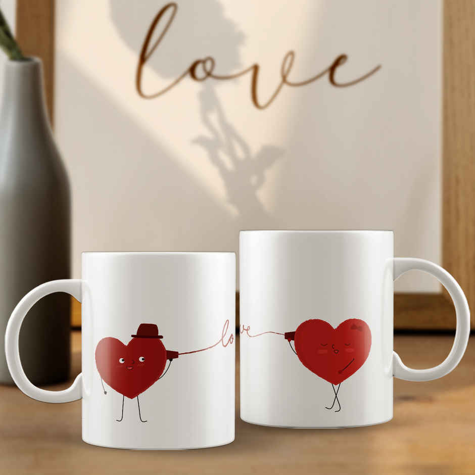 Loving Heart Ceramic Tea Coffee Mug Set | Cute Couple Mugs Valentine Gift | EcraftIndia