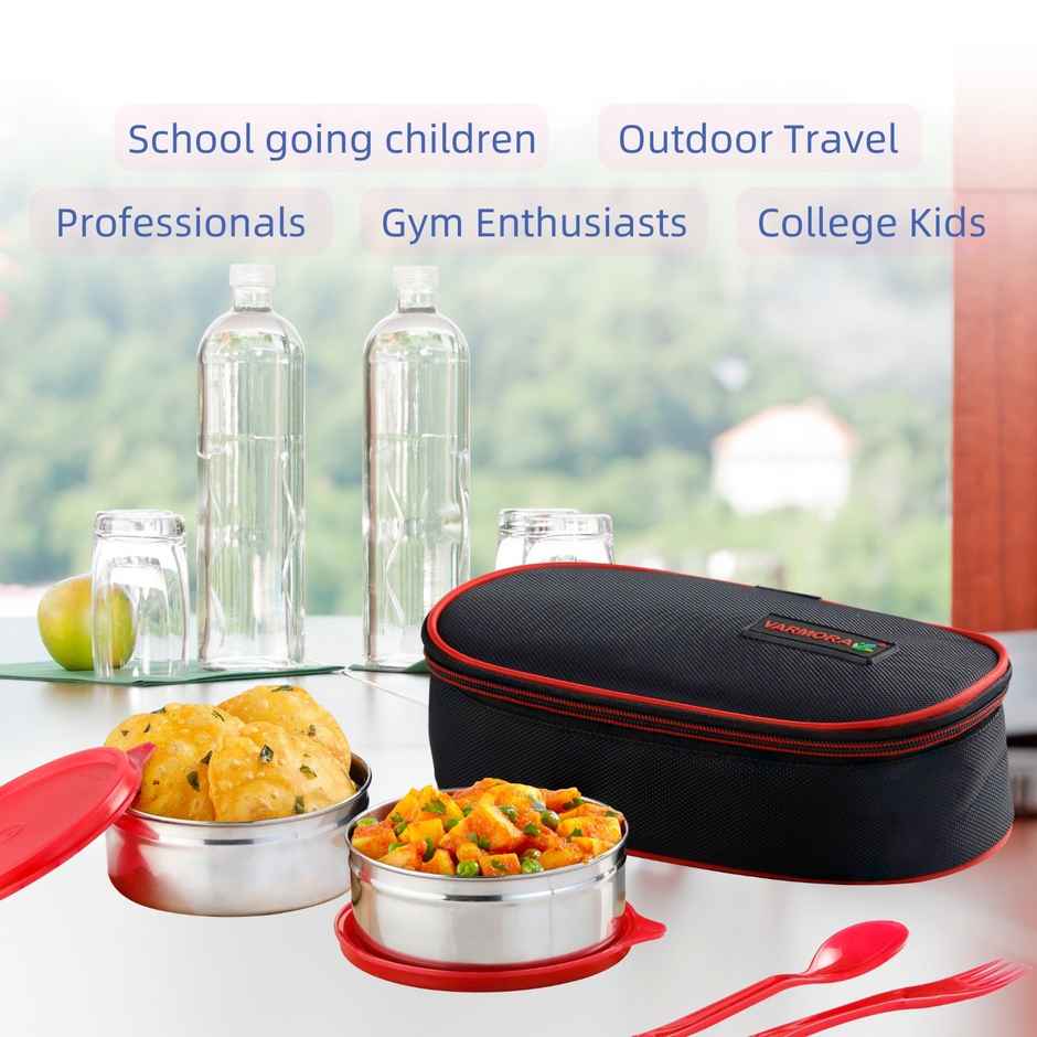 Varmora Xtra Fresh Raspberry Pink Leak Proof Stainless Lunch Box 2 Storage Containers 390 ml each