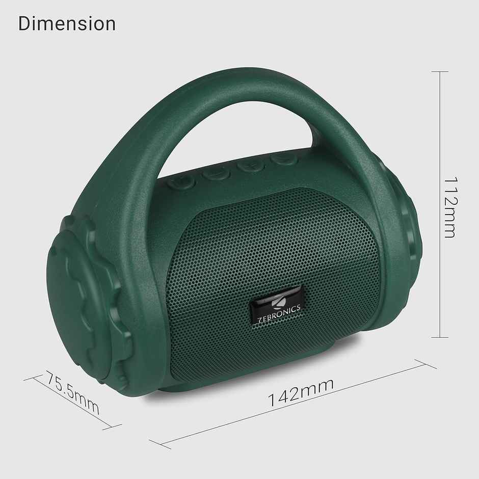Zebronics County 3W BT Speaker with Carry Handle, USB, SD Card, AUX, FM & Call Function - Green