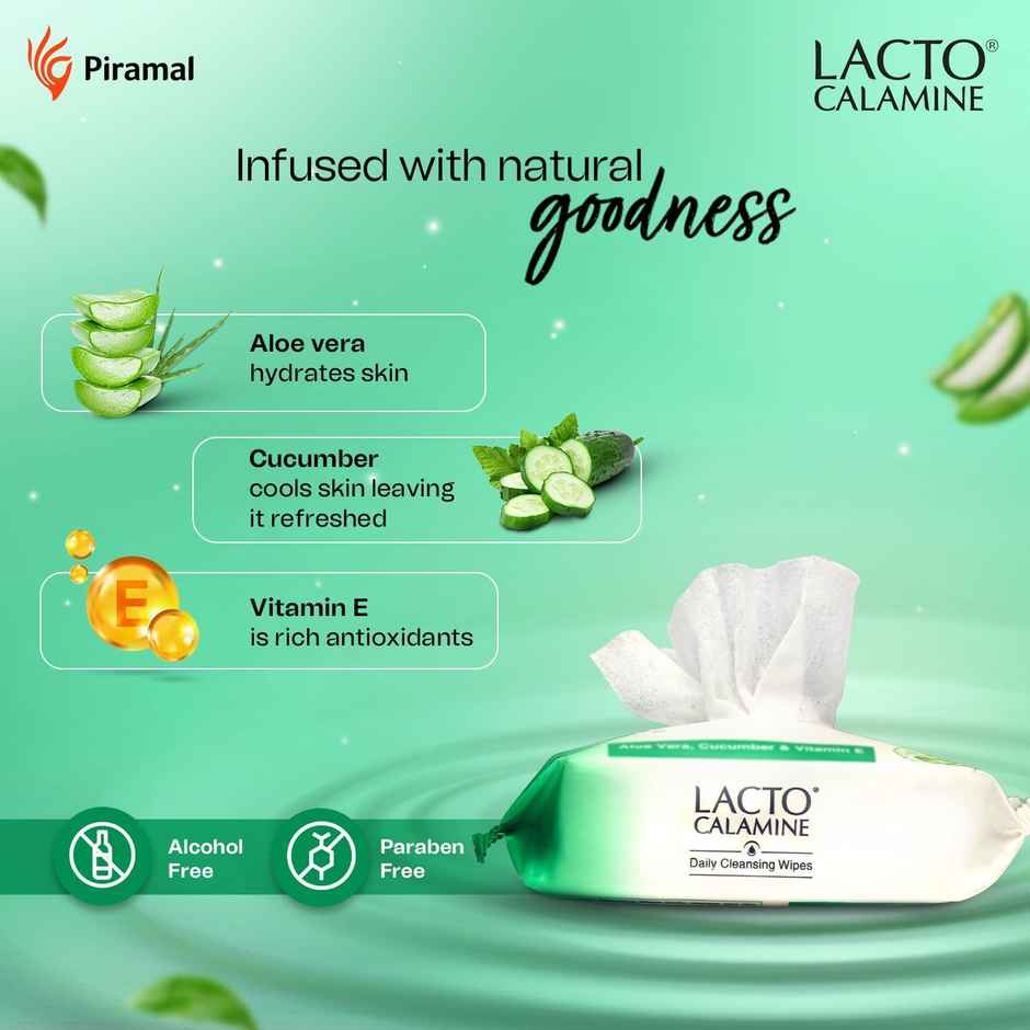 Lacto Calamine Makeup Remover Wipes With Aloe Vera, Cucumber And Vitamin E
