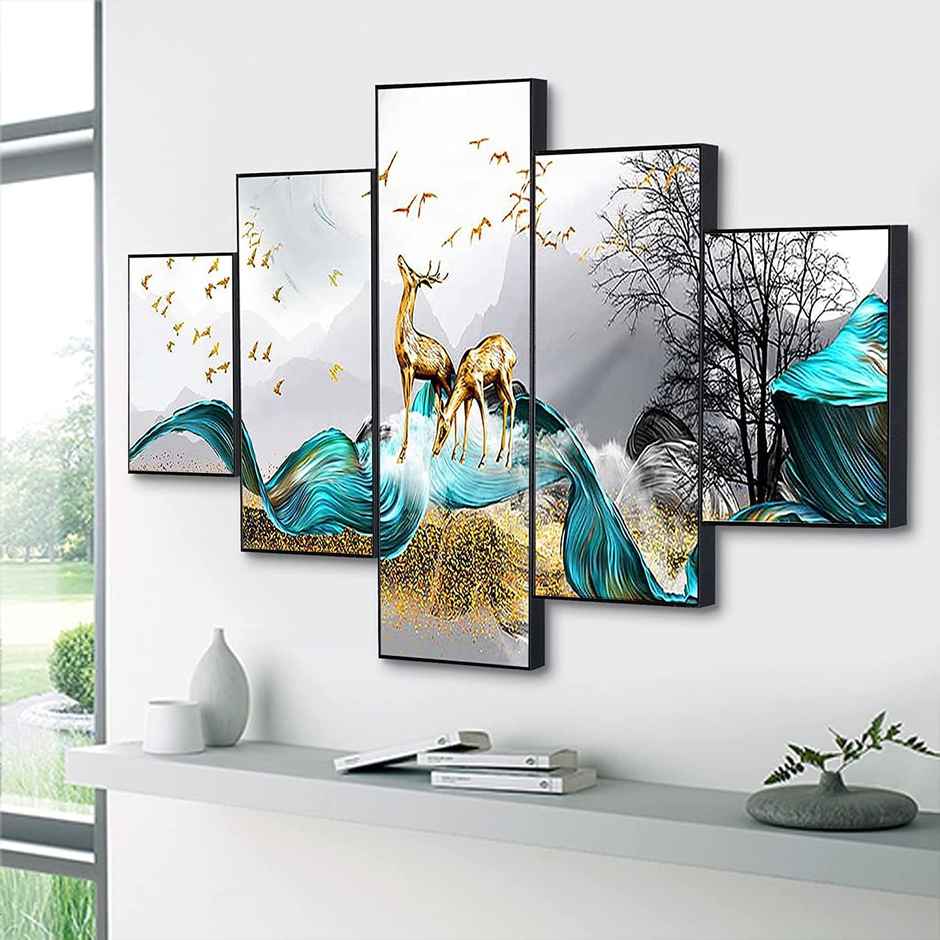 Perpetual Deer Paintings for Wall Decoration | Set of 5 | 3D Scenery | 75 x 43 cm