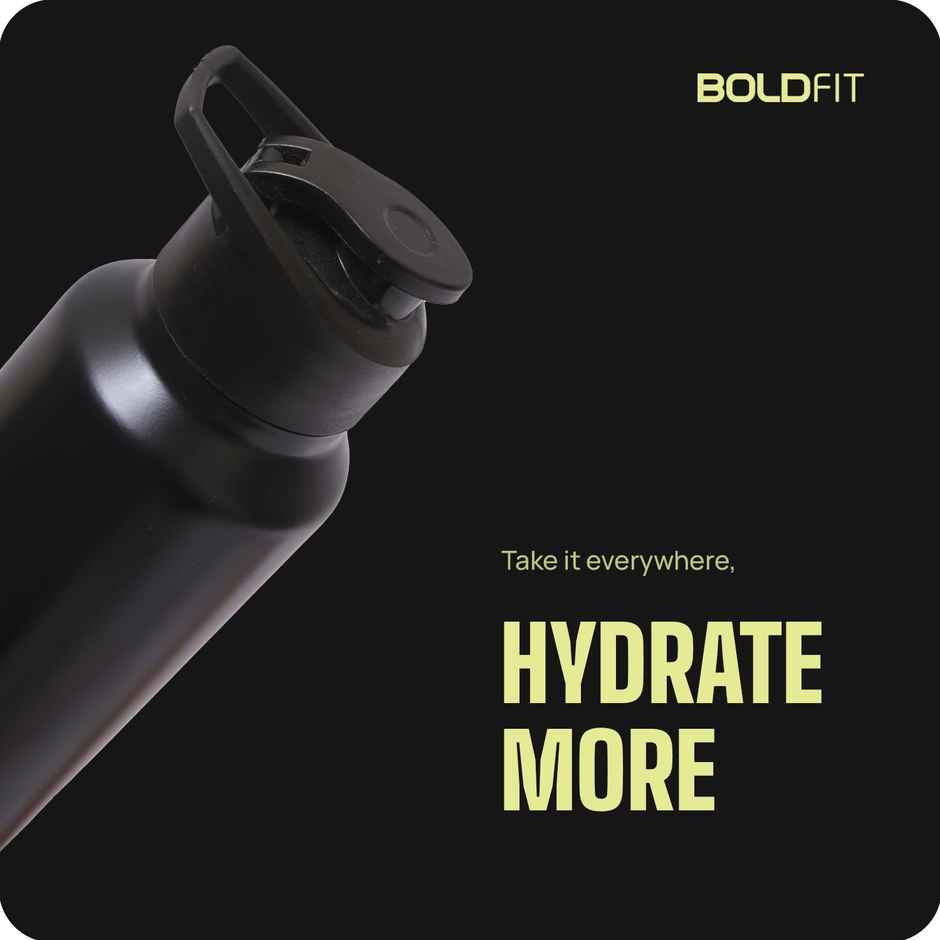 Boldfit Single Wall Stainless Steel Water Bottle | 1L Sipper | Black