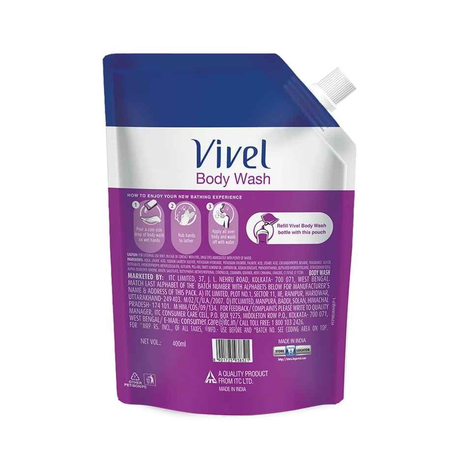 Vivel Body Wash Lavender & Almond Oil Shower Creme Liquid Refill Pouch