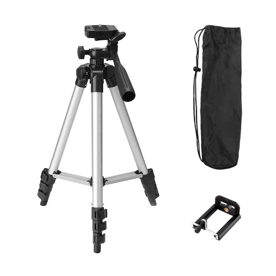 Tygot 3110 Adjustable Aluminium Alloy Tripod Stand Holder for Mobile Phones & Camera, 350 mm -1020 mm, 1/4 inch Screw + Mobile Holder Bracket