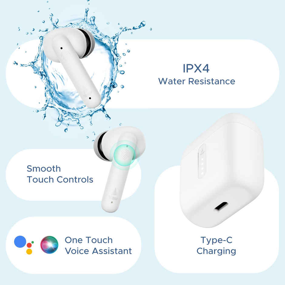 boAt Airdopes 148 Tws Earbuds W/ 42h Playtime, Low Latency Mode for Gaming, Enx Tech(White Purity)
