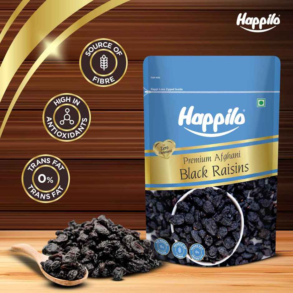Happilo Premium Afghani Black Raisin | With Seed | Kali Kismish | Dry Fruits