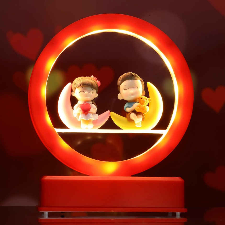 Tied Ribbons Decorative Romantic Love Couple With Led Light Table Decoration Showpiece