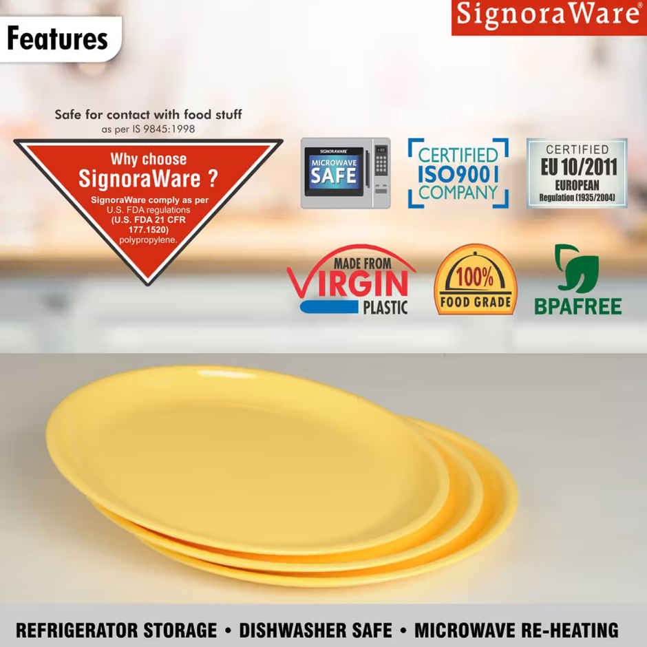 Signoraware Round Plate Set | Set of 3 | Yellow | Dinner Plate Set, Serving Plates