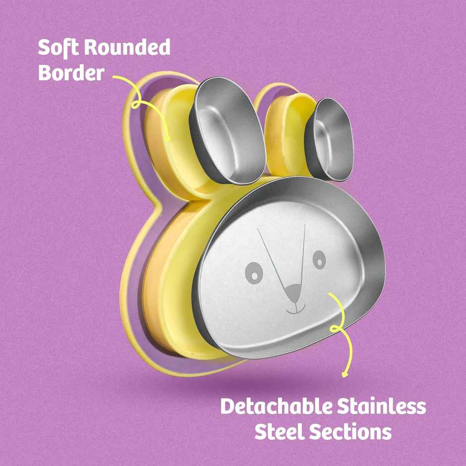 Rabitat Hoppy Playte Anti Skid Stainless Steel Divided Plate - Purple