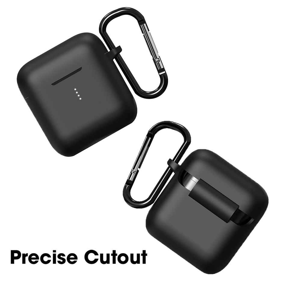 Sounce Silicone Case Cover for Boat Airdopes 141 | Shockproof Protective Case Cover with Keychain | Black