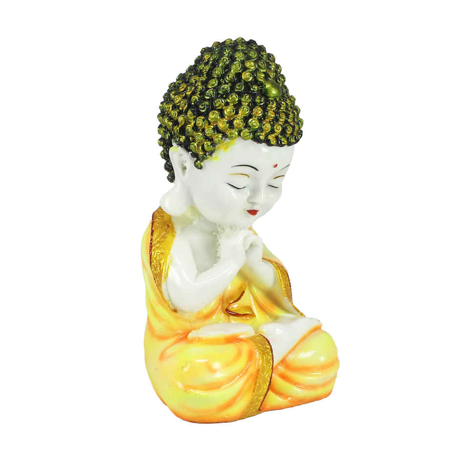 eCraftIndia Yellow And White Polyresin Praying Little Monk Buddha Statue