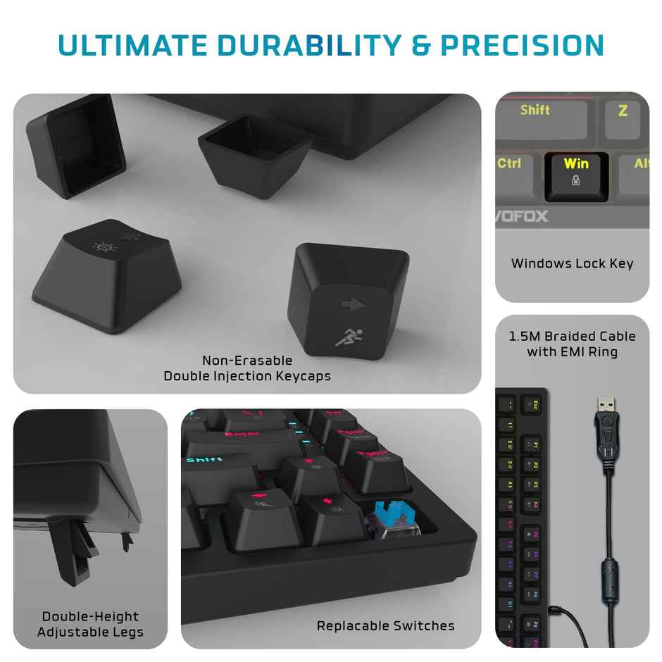 EvoFox Katana X2 TKL Wired Mechanical Gaming Keyboard Blue Switch - Black