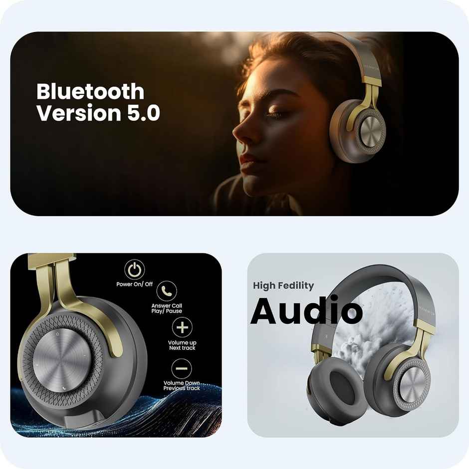 Hammer Bash 2.0 Over-Ear Wireless Bluetooth Headphones With Mic | Bluetooth 5.0 | Ash Grey