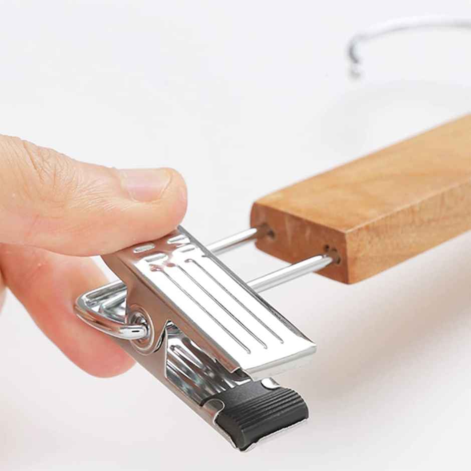 Kuber Industries Wooden Adjustable Clips Hanger for Clothes|Pack of 3|Brown