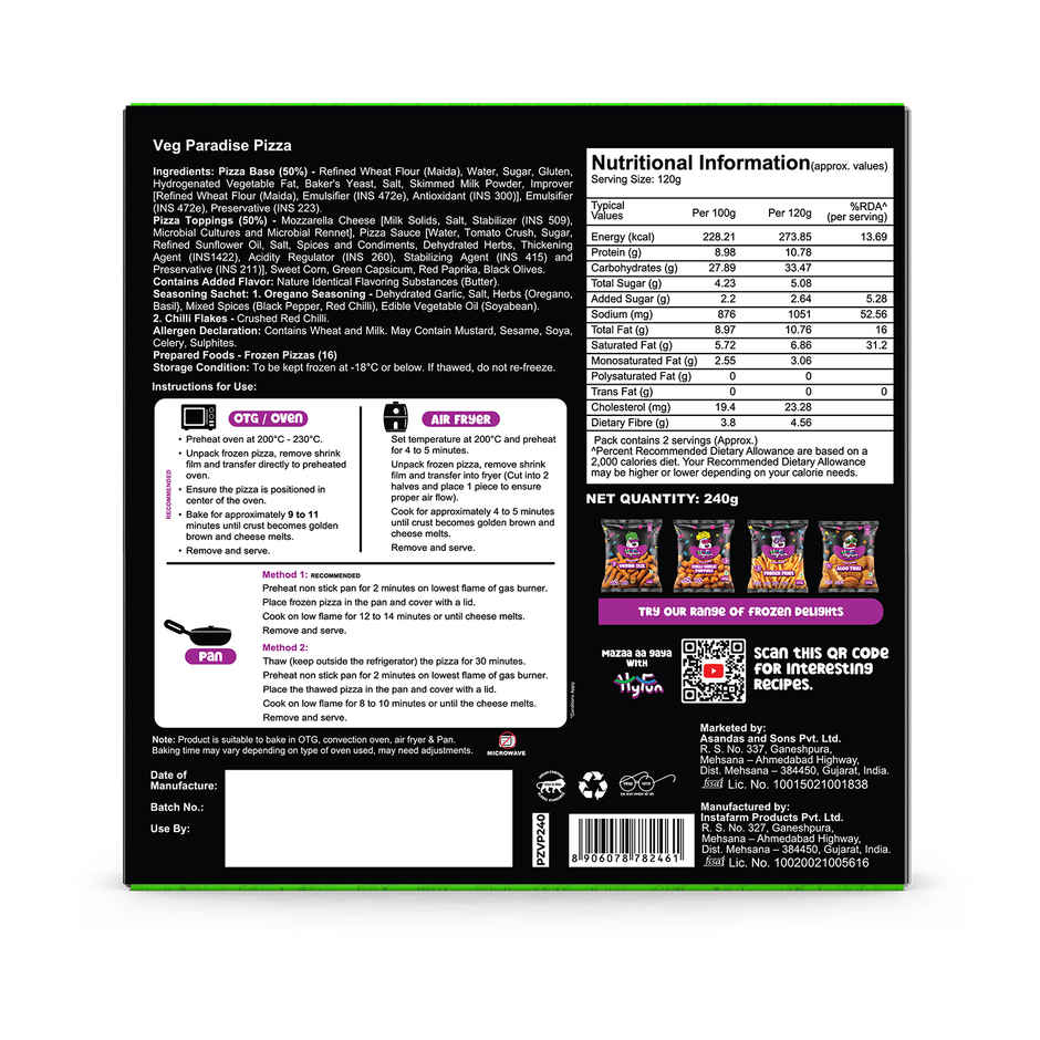 HyFun Veg Paradise Pizza, Cheesy Snack | Frozen