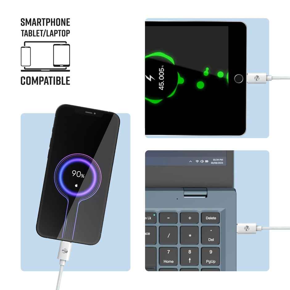 Zebronics (ZEB-TT60+) Type C to Type C Strong Braided Cable, 60W PD Fast Charging, for iPhone 16 Series, 15 Series, iPad, MacBook, Samsung, Other Android Devices, Data Sync, 1 Meter - White