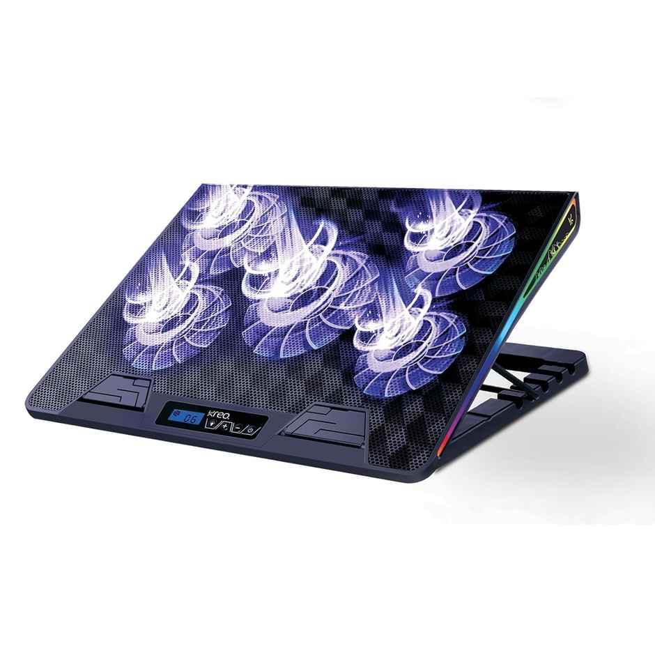 Kreo Tundra 5 Fans Rgb Laptop Cooling Pad With Dual Usb Port,5 Adjustable Height Angles Lcd Display