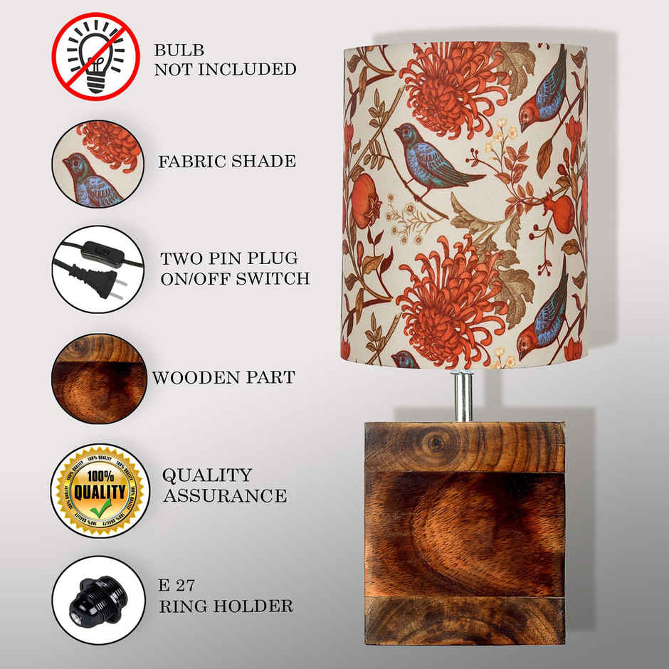 Homesake Modern Zen Wooden Lamp | Antique Base E27 Cube Bird Cylinder Nightstand Lamp | Brown