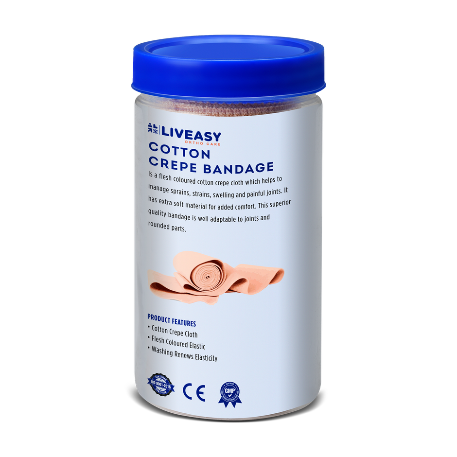 Liveasy Ortho Care Cotton Crepe Bandage - Reduces Strain Sprain & Swelling - 10 Cms X 4 Meters